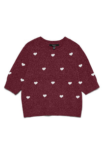 Front image of the Doffy intarsia oneck pullover in burgundy, by brand Vero moda