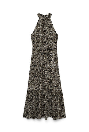 Front image of Easy joy s/l long halterneck dress in all over print, by brand Vero moda