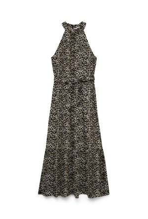 Front image of the Easy joy s/l long halterneck dress in all over print, by brand Vero moda