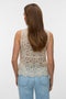 Back image of a model wearing the Elsa sl crop top in beige, by brand Vero moda
