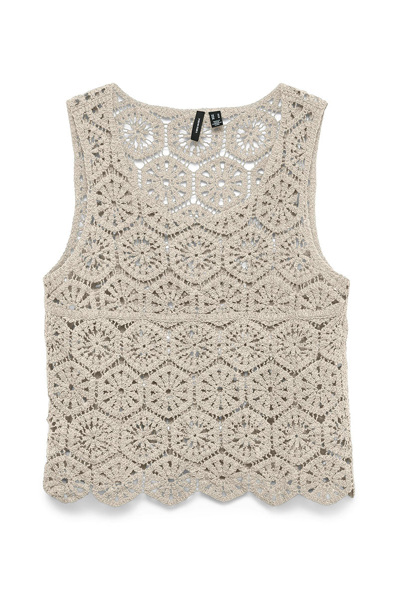 Front image of Elsa sl crop top in beige, by brand Vero moda
