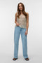 Front image of a model wearing Elsa sl crop top in beige, by brand Vero moda