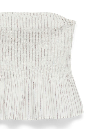 Detail image of the Glow smock bandeau top in white, by brand Vero moda