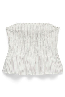 Front image of the Glow smock bandeau top in white, by brand Vero moda