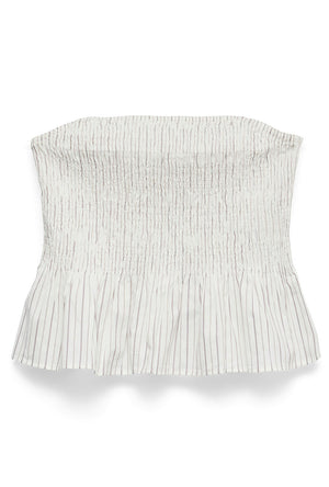 Front image of the Glow smock bandeau top in white, by brand Vero moda