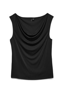 Front image of the Joan sl waterfall top in black, by brand Vero moda