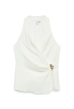 Front image of the Kenia halterneck top in off white, by brand Vero moda