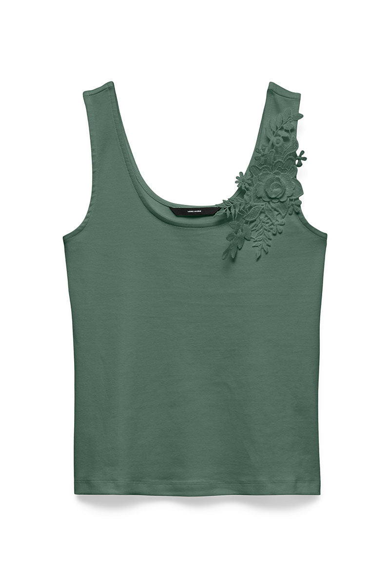 Front image of Layla ss u neck top in green, by brand Vero moda