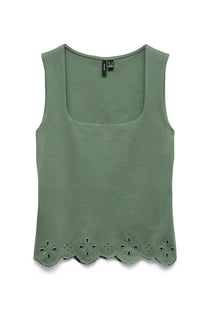 Front image of the Louise sl square neck top in green, by brand Vero moda