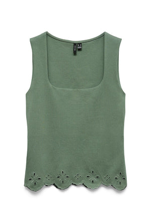 Front image of the Louise sl square neck top in green, by brand Vero moda