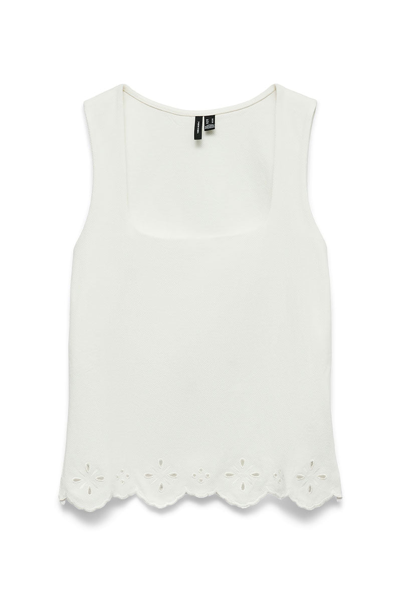 Front image of Louise sl square neck top in white, by brand Vero moda