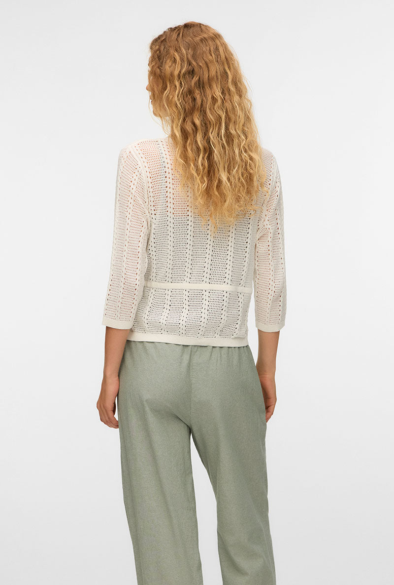 Back image of a model wearing Lux light 3/4 v in off white, by brand Vero moda