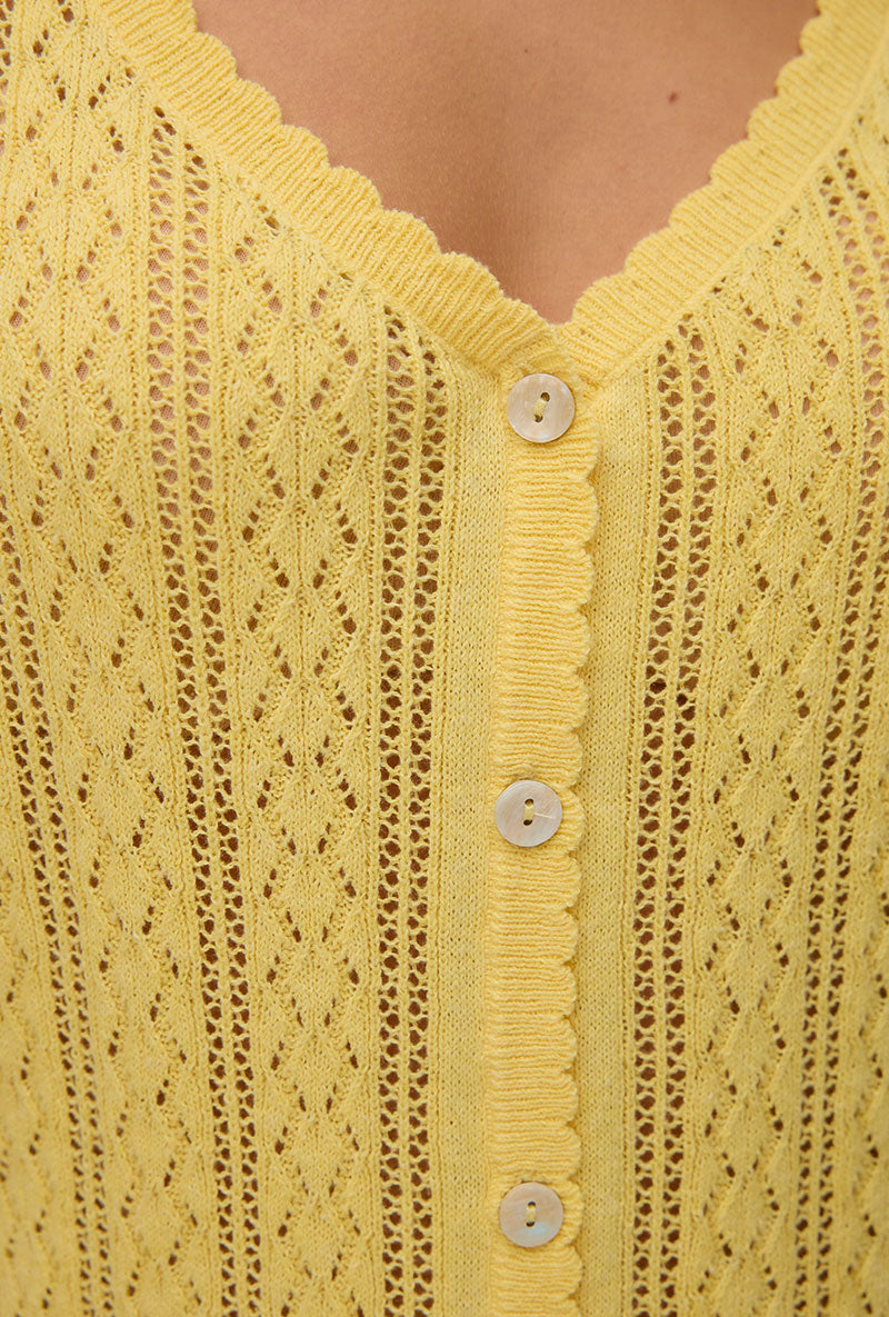 Front image of a model wearing Lux light s/l top in yellow, by brand Vero moda