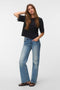 Front image of a model wearing Lyla ss oneck top in black, by brand Vero moda