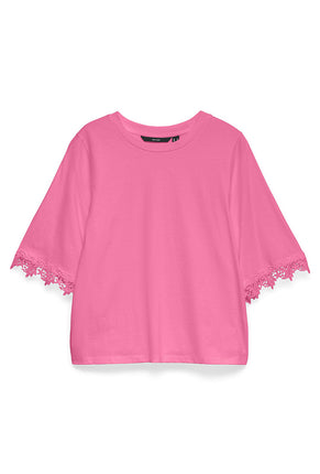 Front image of Lyla ss oneck top in pink, by brand Vero moda