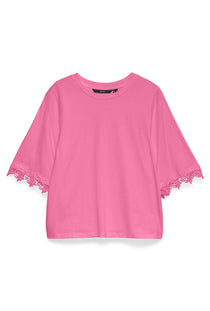 Front image of the Lyla ss oneck top in pink, by brand Vero moda