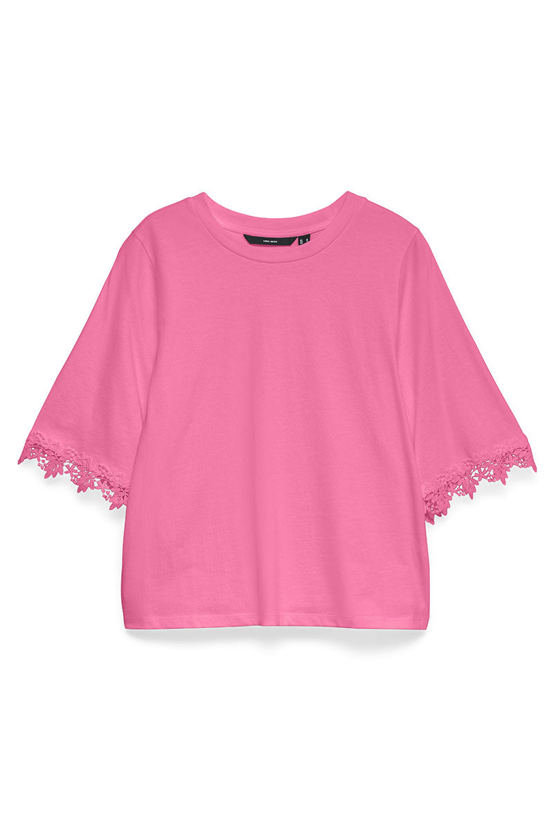 Front image of Lyla ss oneck top in pink, by brand Vero moda