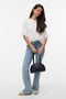 Front image of a model wearing Lyla ss oneck top in white, by brand Vero moda