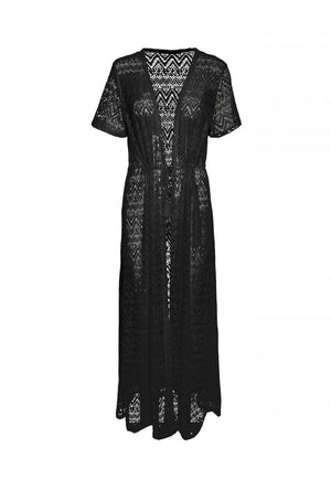 Front image of the Maya 2/4 ankle cardigan in black, by brand Vero moda