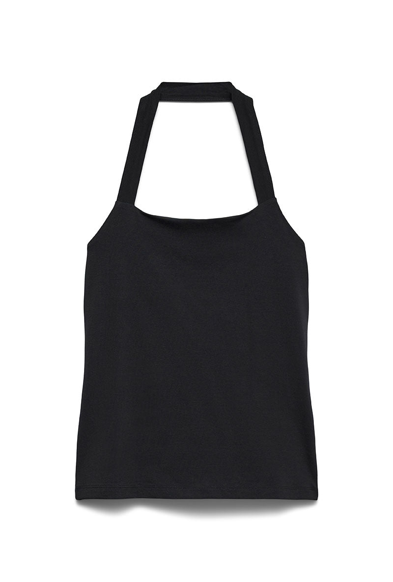 Front image of Valerie halterneck top in black, by brand Vero moda
