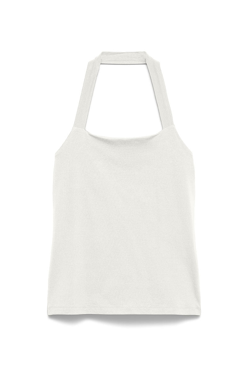 Front image of Valerie halterneck top in white, by brand Vero moda