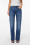 Front image of a model wearing Asta lr bootcut jeans in denim, by brand Vero moda