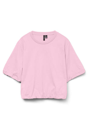 Front image of Aya penny ss cropped top in pink, by brand Vero moda