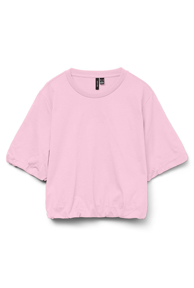 Front image of Aya penny ss cropped top in pink, by brand Vero moda