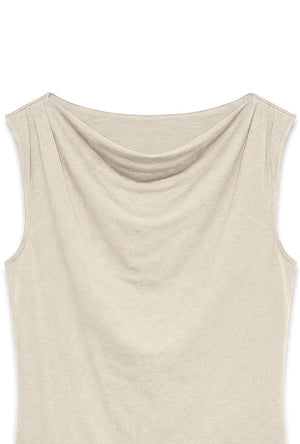 Front image of the Cara sl boatneck top in beige, by brand Vero moda