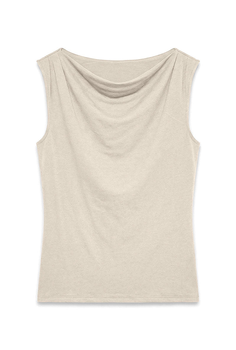 Front image of Cara sl boatneck top in beige, by brand Vero moda
