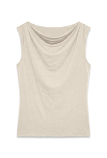 Front image of the Cara sl boatneck top in beige, by brand Vero moda