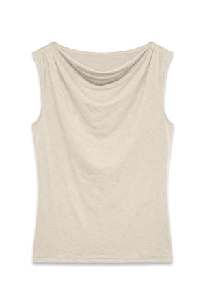Front image of the Cara sl boatneck top in beige, by brand Vero moda
