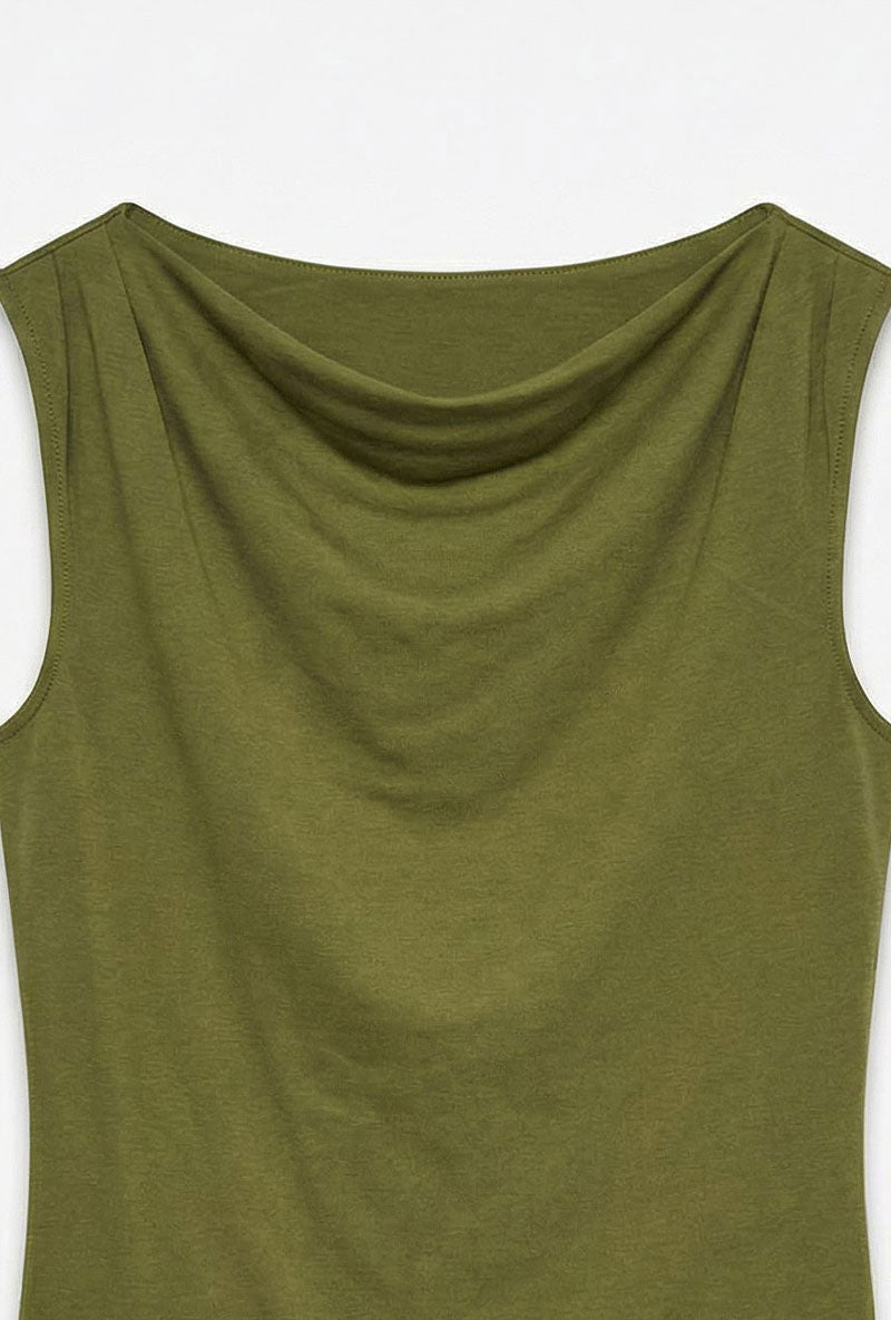 Front image of Cara sl boatneck top in olive, by brand Vero moda