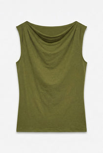 Front image of the Cara sl boatneck top in olive, by brand Vero moda