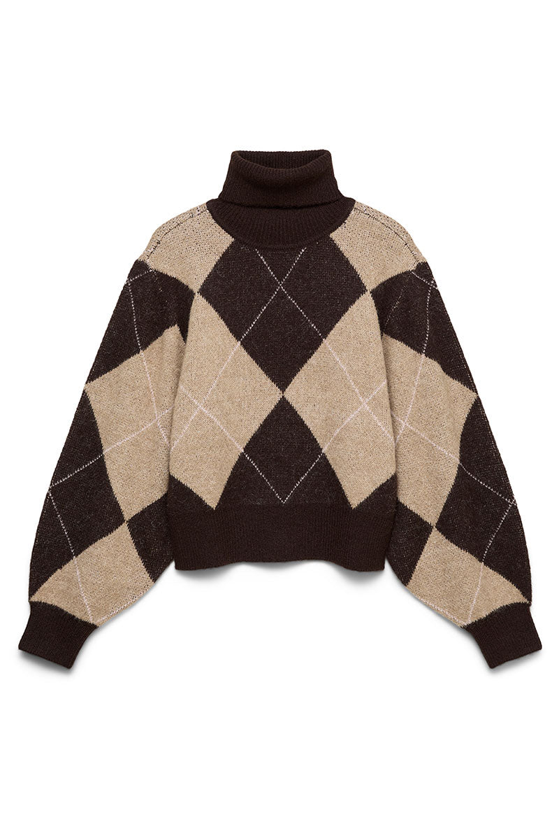 Front image of Darla ls rollneck pullover in chocolate, by brand Vero moda