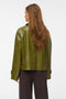 Back image of a model wearing the Dash short coated jacket in green, by brand Vero moda