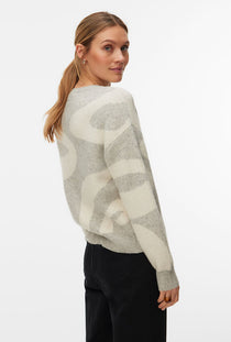Back image of a model wearing the Lara ls oneck pullover in light grey, by brand Vero moda
