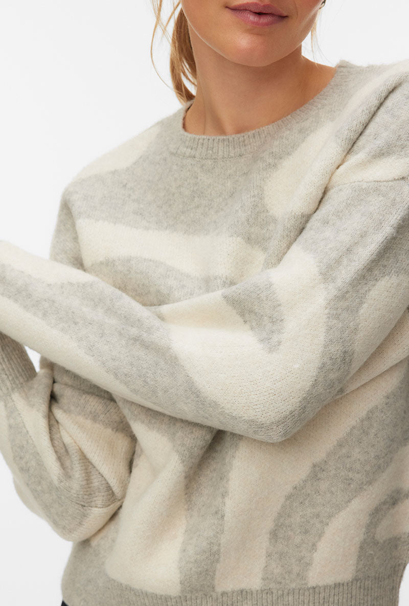 Front image of a model wearing Lara ls oneck pullover in light grey, by brand Vero moda
