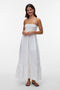Front image of a model wearing Lisa bandeau ankle dress in off white, by brand Vero moda