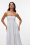 Front image of a model wearing the Lisa bandeau ankle dress in off white, by brand Vero moda