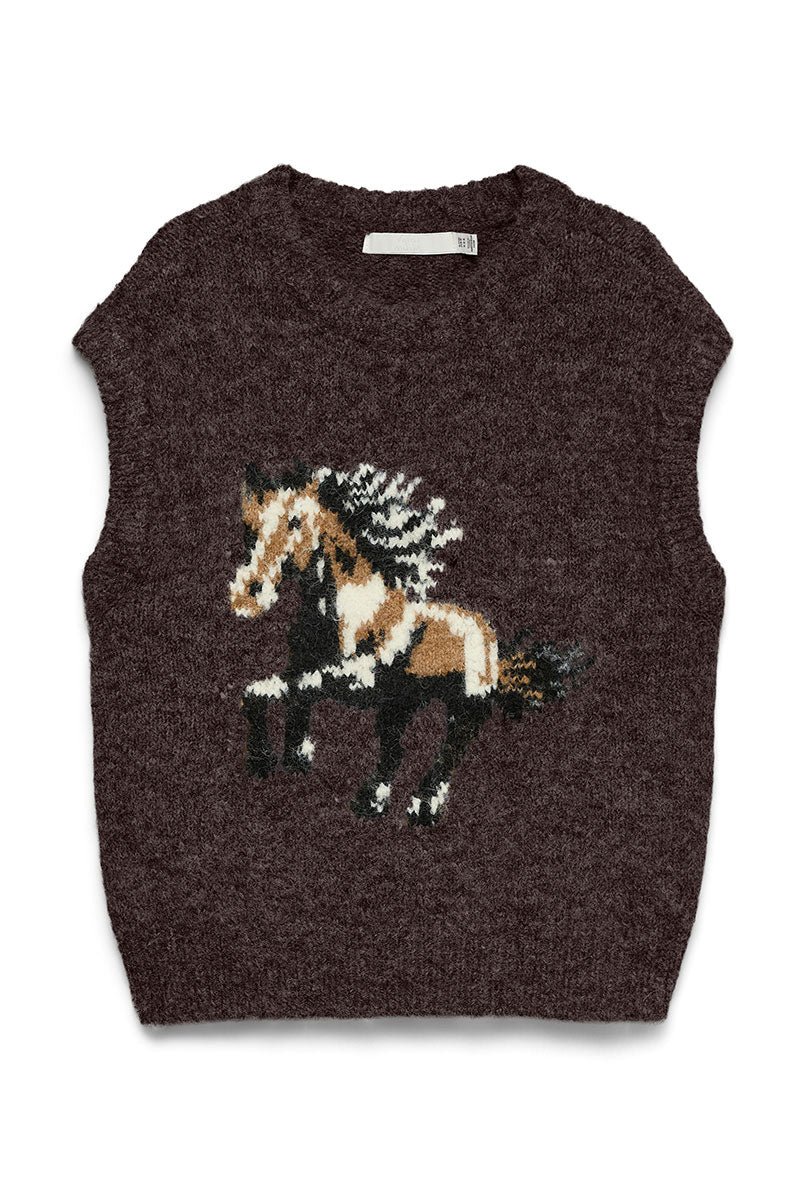 Front image of Marianna sl oneck vest in chocolate, by brand Vero moda