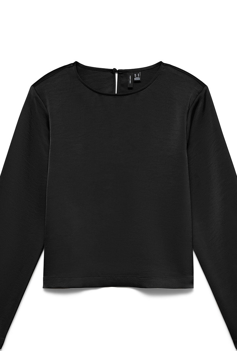 Front detailed image of Miro ls oneck short top in black, by brand Vero moda