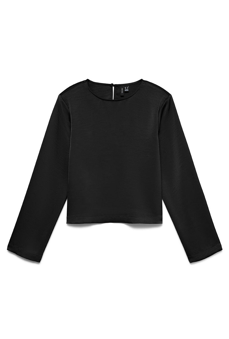 Front image of Miro ls oneck short top in black, by brand Vero moda