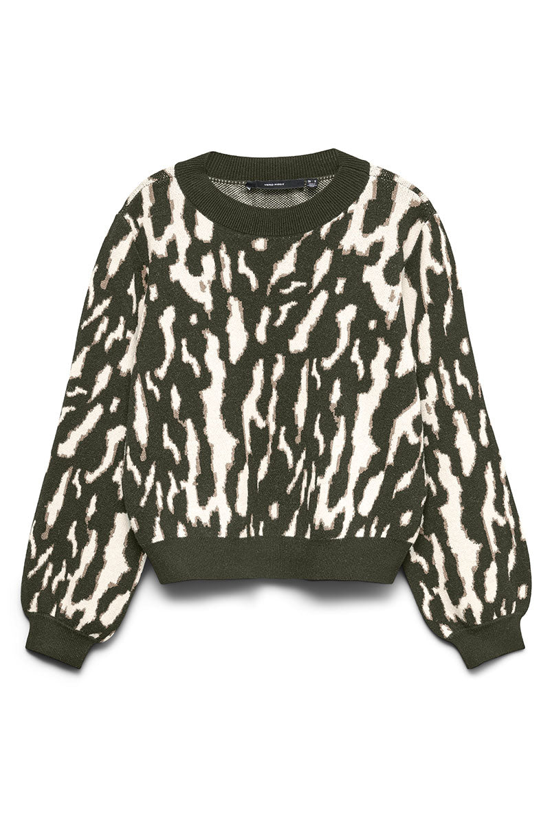 Front image of Nancy ls oneck pullover in green, by brand Vero moda