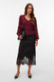 Front image of a model wearing New limone ls vneck pullover in burgundy, by brand Vero moda