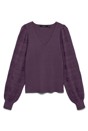 Front image of the Puff ls oneck pullover in purple, by brand Vero moda