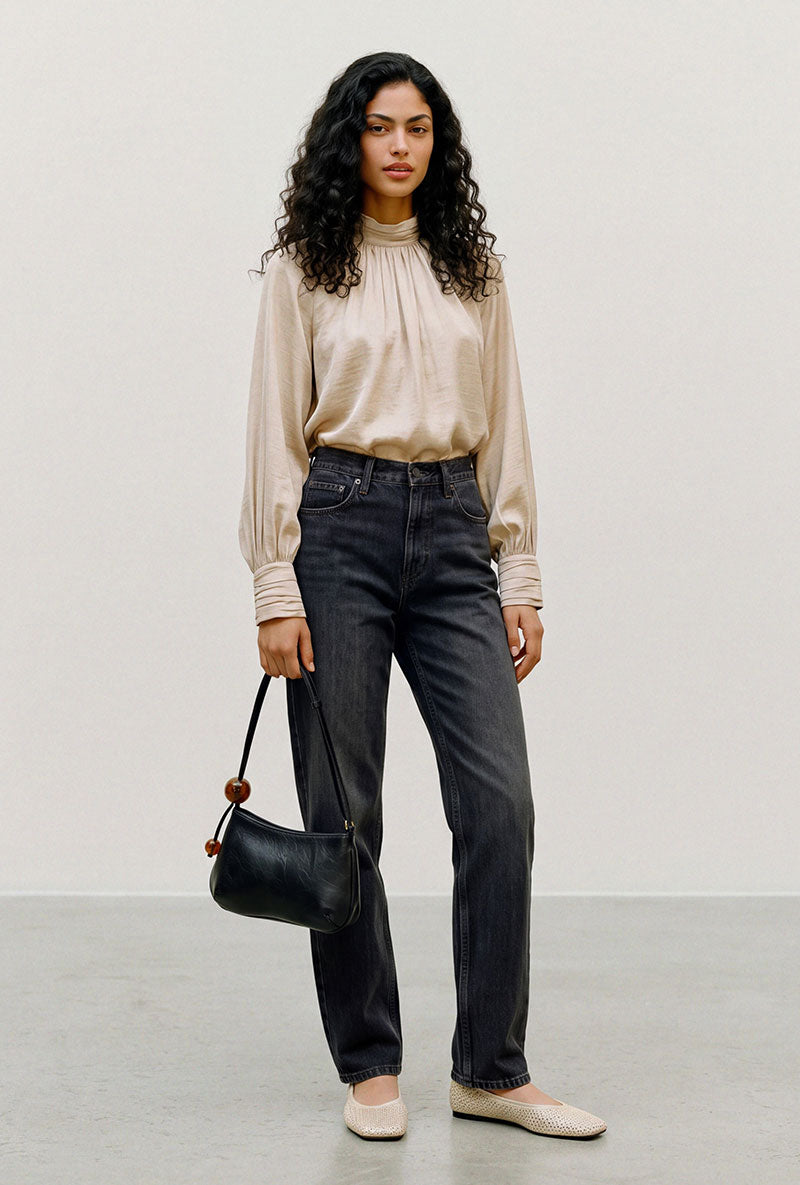 Front image of a model wearing Sunny ls top in cream, by brand Vero moda