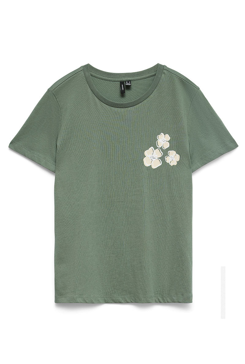 Front image of Vanja francis ss top in green, by brand Vero moda
