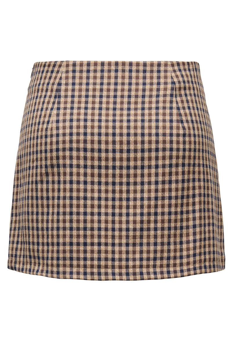 Back image of Violeta hw check slit skirt in brown, by brand Only