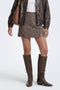 Front image of a model wearing Violeta hw check slit skirt in brown, by brand Only
